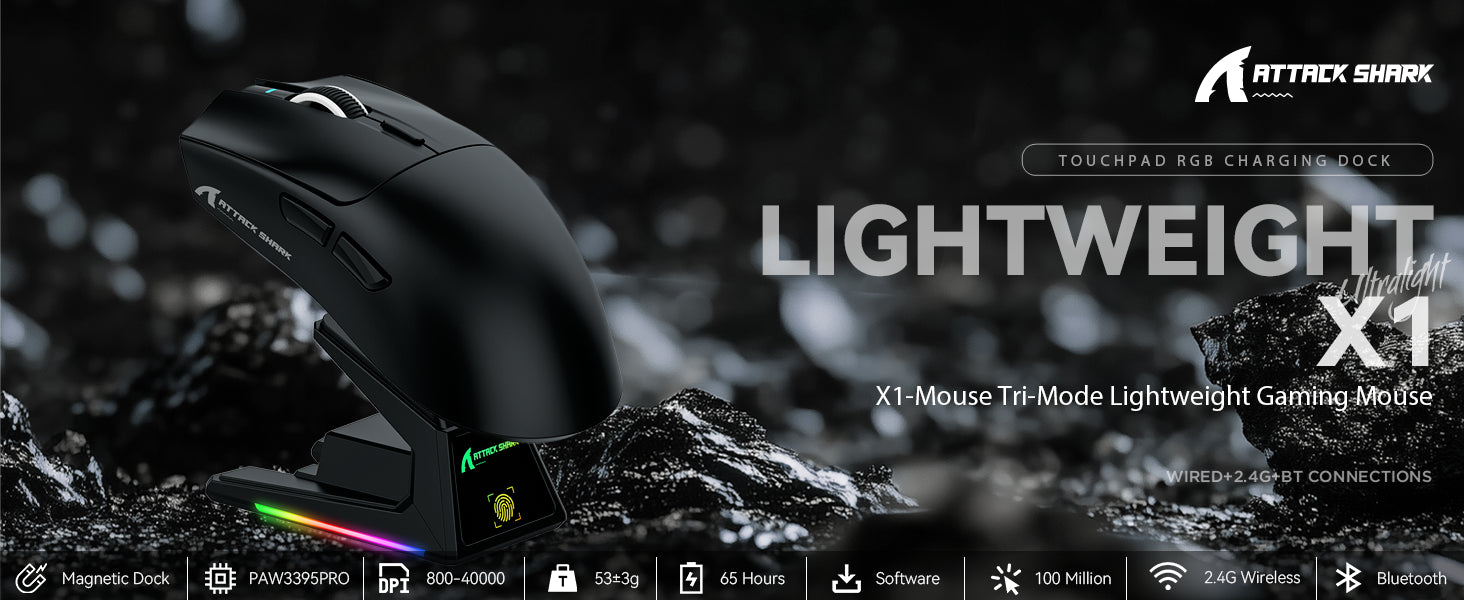Attack Shark X1: 53g Superlight Mouse with Touchpad RGB Dock