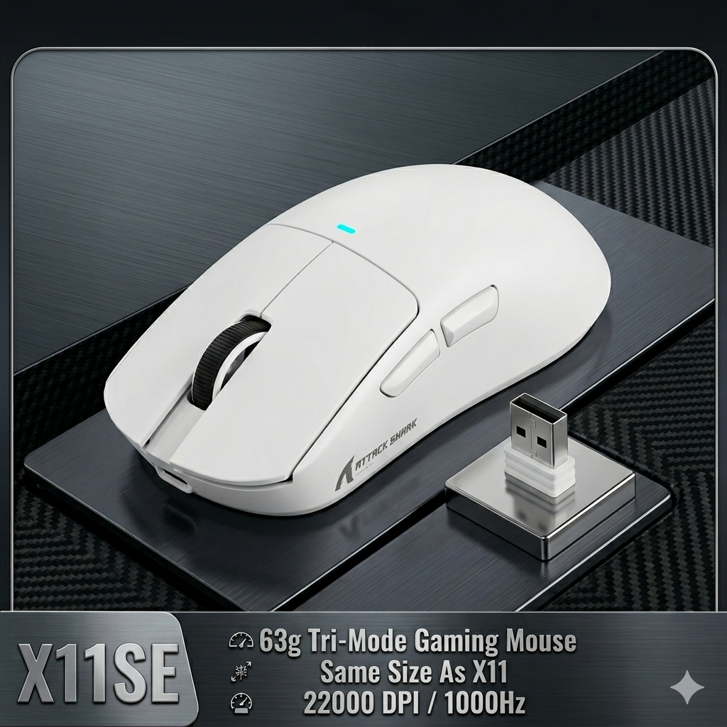 ATTACK SHARK X11SE Ultra-Light: 63g Wireless Gaming Mouse (22K DPI)
