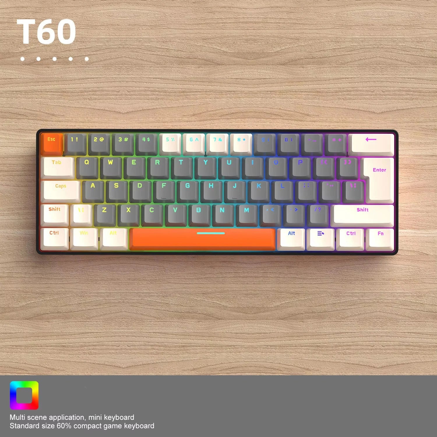 Free Wolf T60 Mechanical Keyboard Color Matching Customized Game Notebook Office Computer 62 Key Mini Keyboard-8