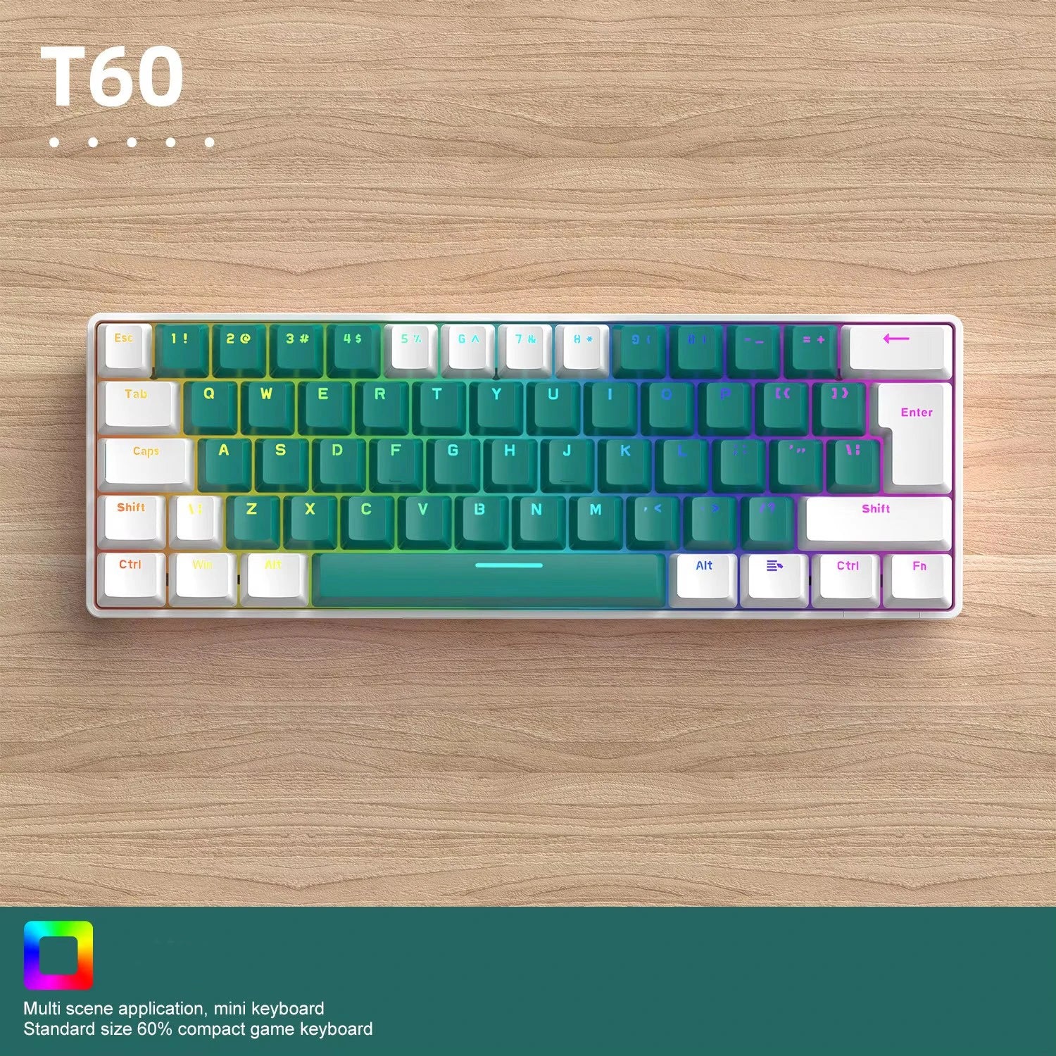 Free Wolf T60 Mechanical Keyboard Color Matching Customized Game Notebook Office Computer 62 Key Mini Keyboard-7