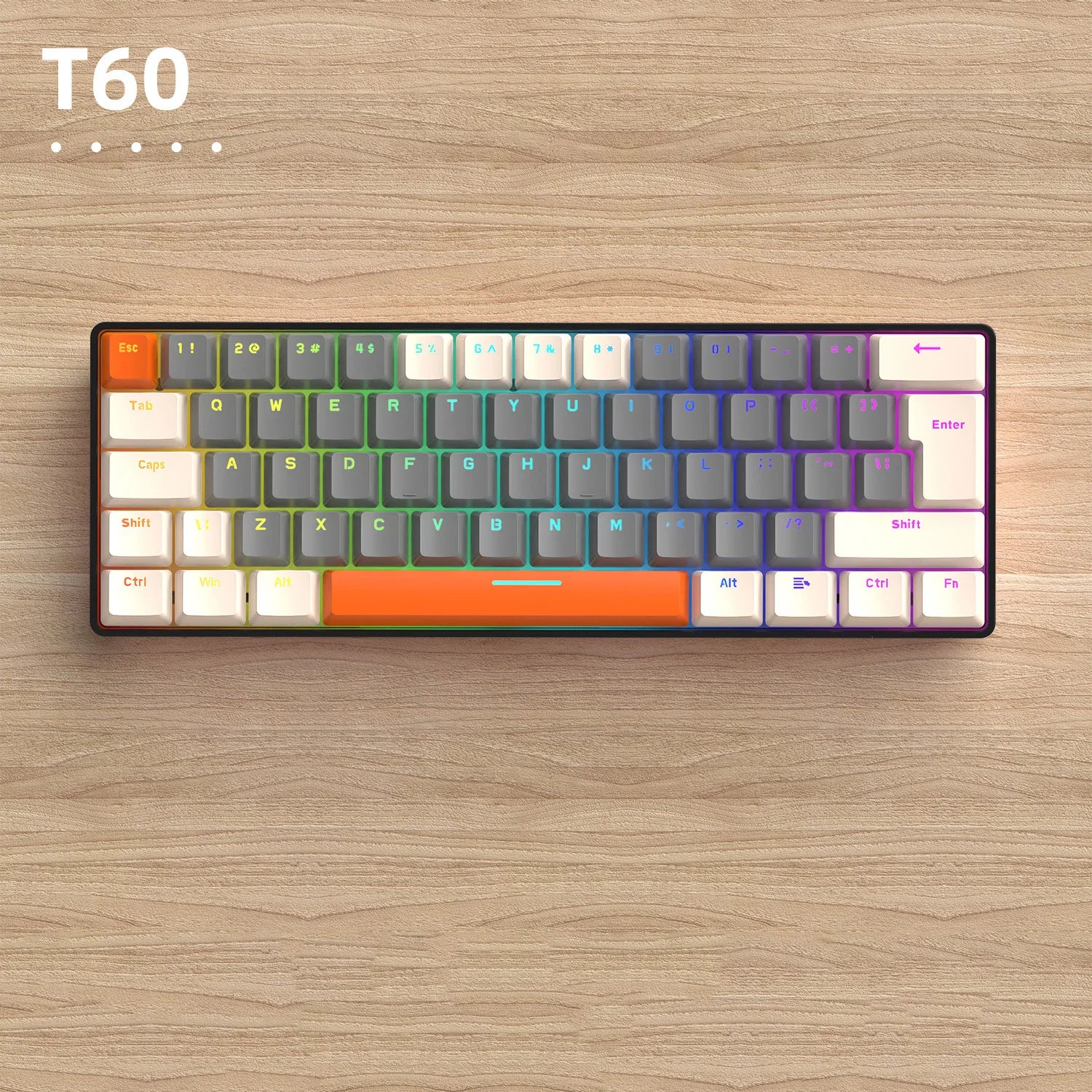 Free Wolf T60 Mechanical Keyboard Color Matching Customized Game Notebook Office Computer 62 Key Mini Keyboard-0