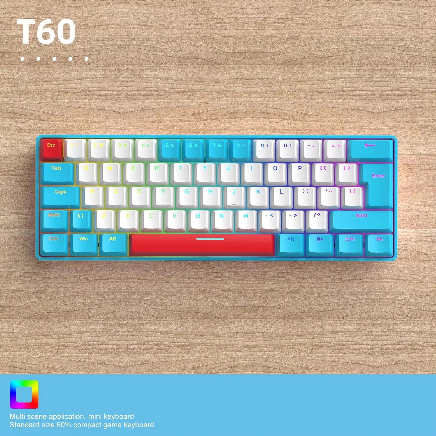 Free Wolf T60 Mechanical Keyboard Color Matching Customized Game Notebook Office Computer 62 Key Mini Keyboard-10