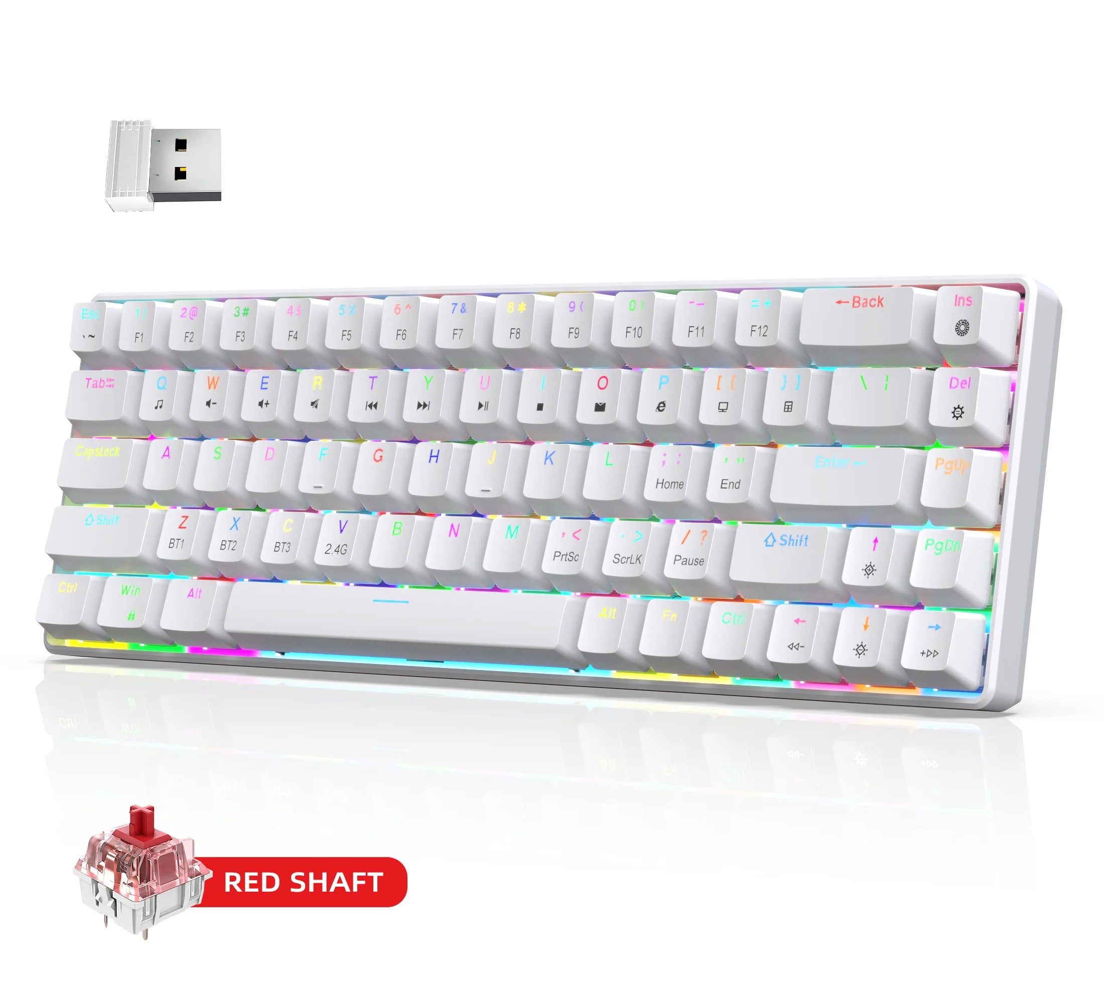 Compact HXSJ V800 68-Key 3-mode Gaming Wireless Mechanical Keyboard USB-C Ergonomic RGB Backlit for Laptop Mac PC-6