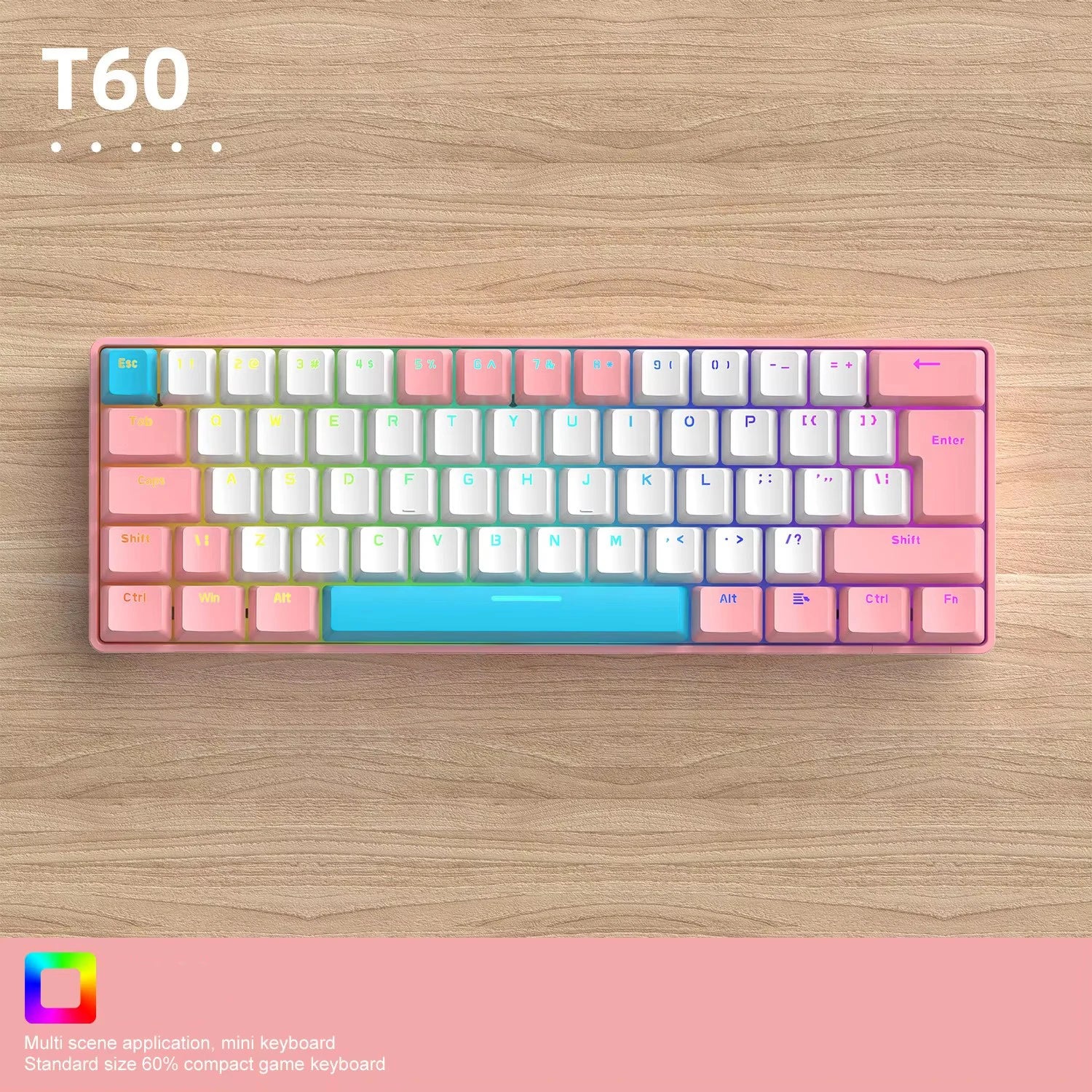 Free Wolf T60 Mechanical Keyboard Color Matching Customized Game Notebook Office Computer 62 Key Mini Keyboard-6