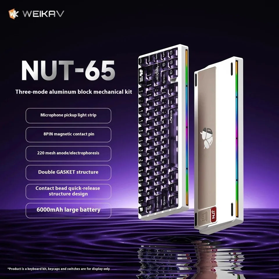 Weikav Nut65 Aluminum Mechanical Gaming Keyboard Kit with Gasket Structure Leaf Spring FR4 Plate Tri Mode 6000mAh Power Source-0