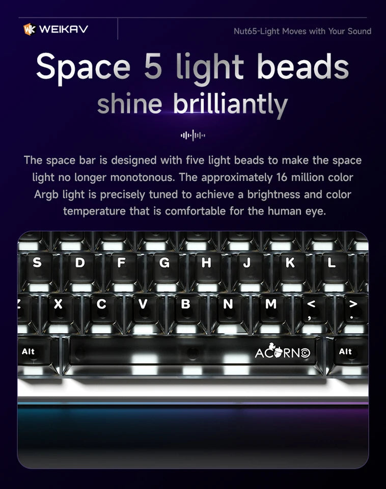 Weikav Nut65 Aluminum Mechanical Gaming Keyboard Kit with Gasket Structure Leaf Spring FR4 Plate Tri Mode 6000mAh Power Source-3