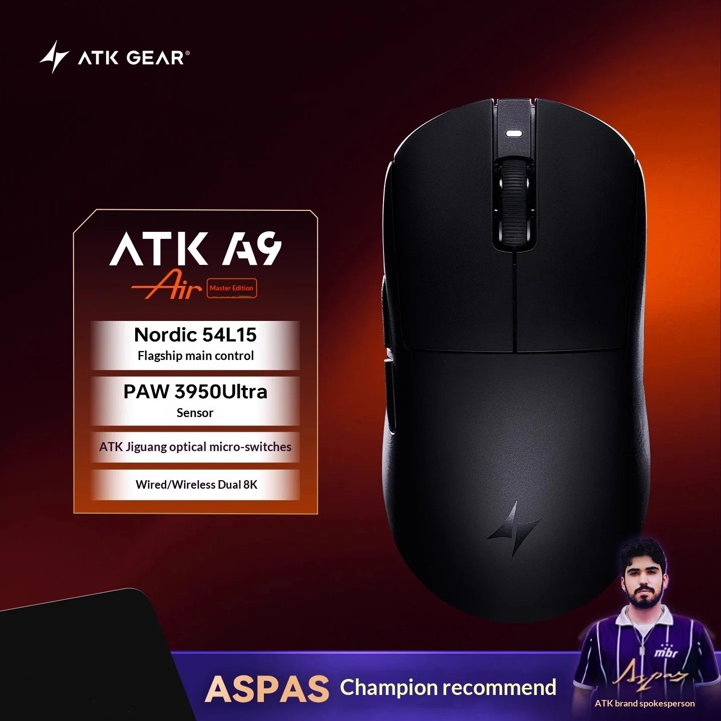 ATK Dragonfly A9 Ultimate: PAW3950 Ultra 8K Wireless Mouse