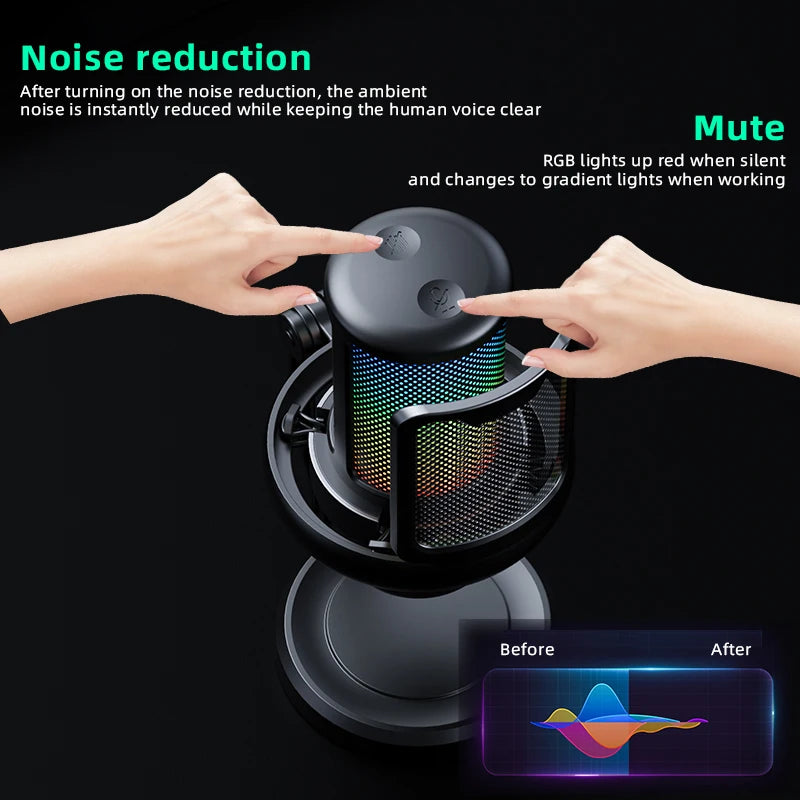 Professional RGB USB Microphone – Noise Reduction & Live Monitoring Series