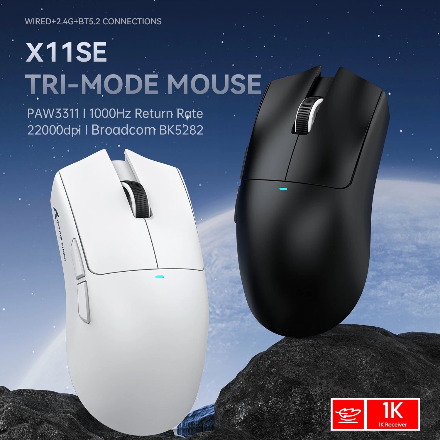 ATTACK SHARK X11SE Ultra-Light: 63g Wireless Gaming Mouse (22K DPI)
