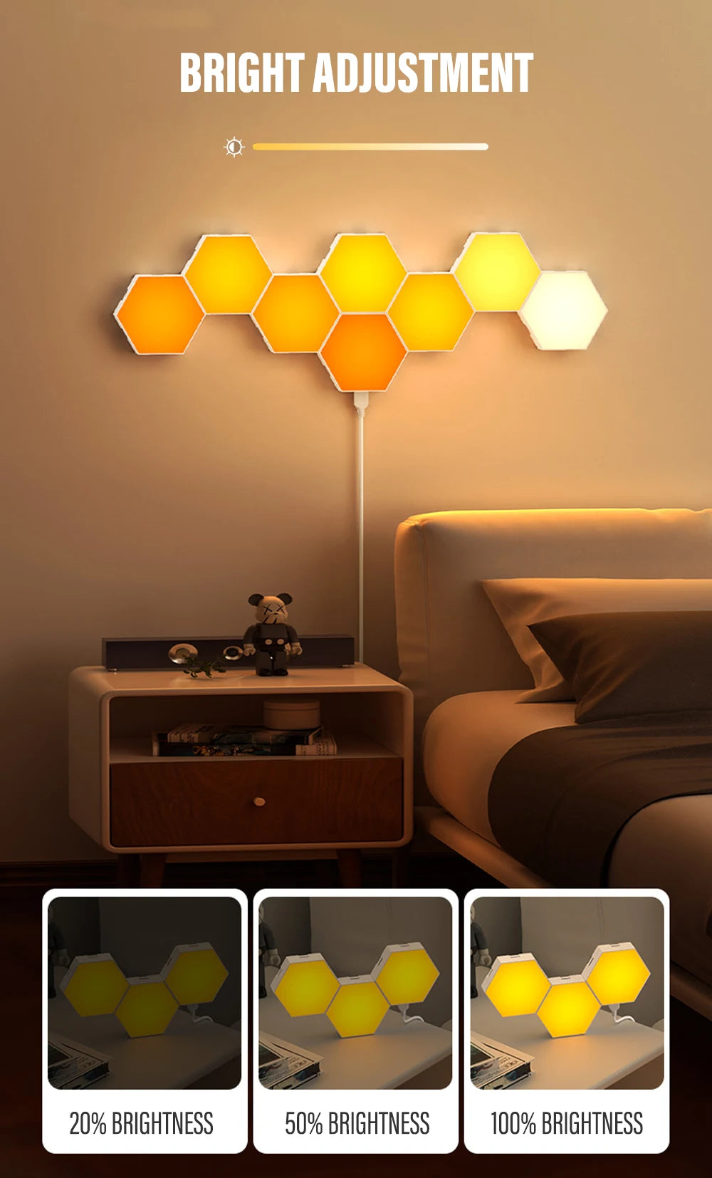 RGB Smart Hexagon Lamps: Music Rhythm Sync & App-Controlled Ambient Light