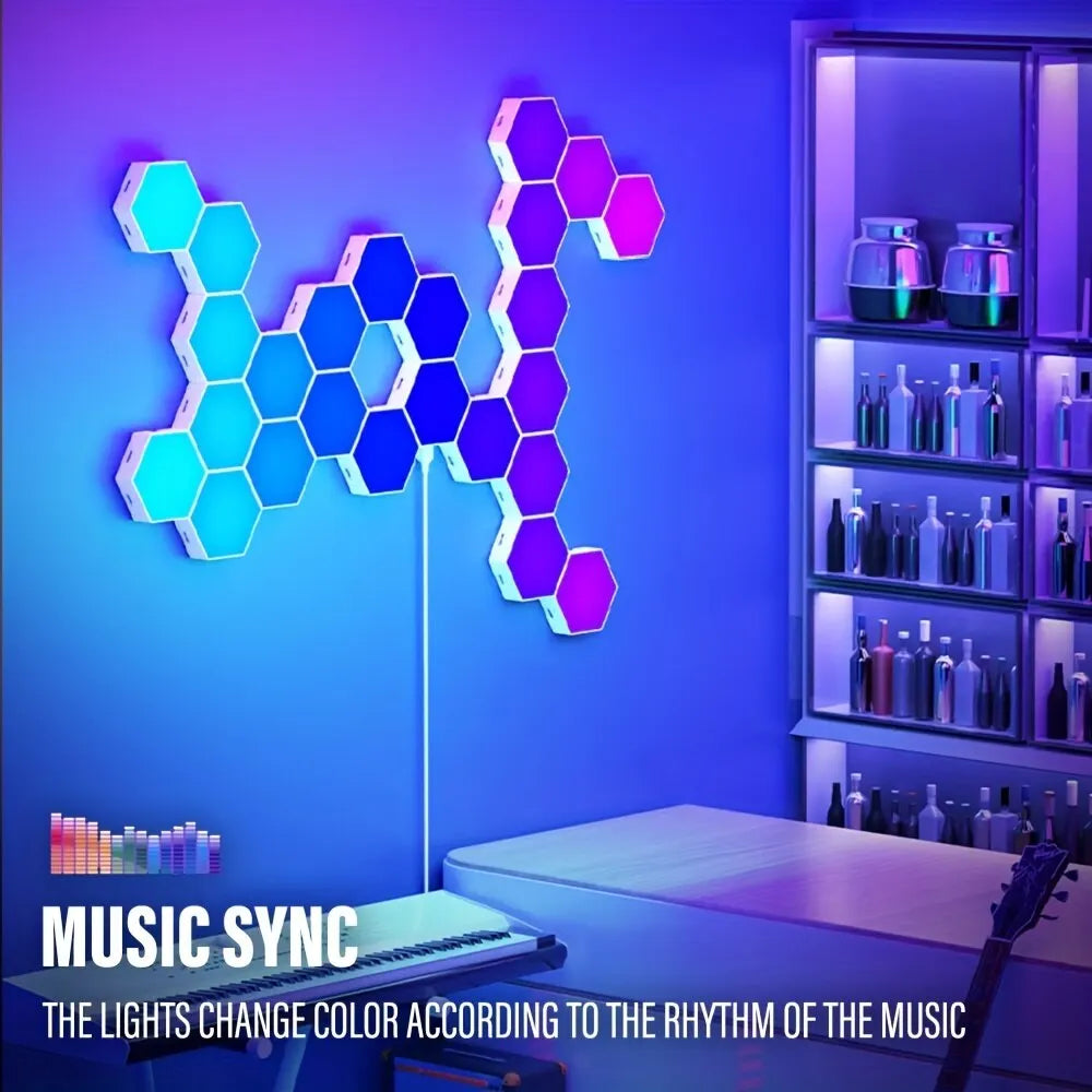 RGB Smart Hexagon Lamps: Music Rhythm Sync & App-Controlled Ambient Light