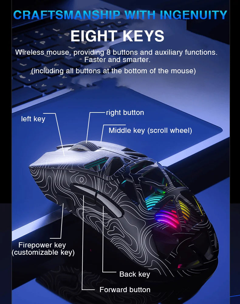 AULA SC620 – Mouse Gamer Wireless | Fire Button & RGB Lighting Effects