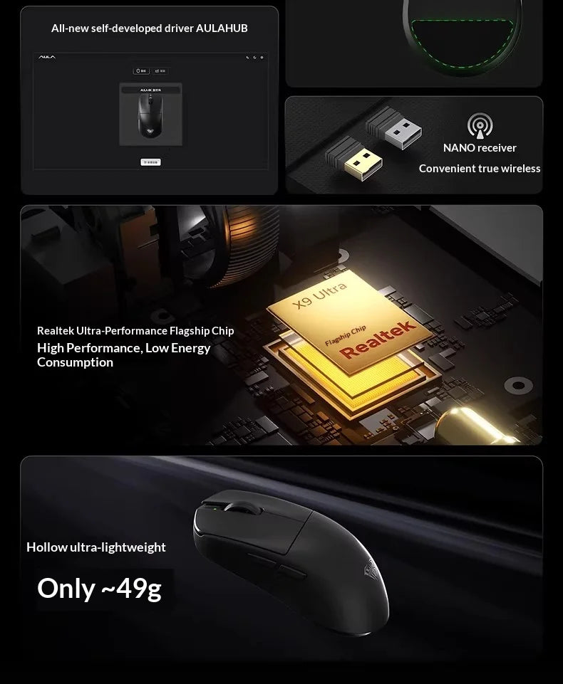 AULA X9 Max Ultra | PAW3950 Sensor & Dual 8KHz Wireless Gaming Mouse