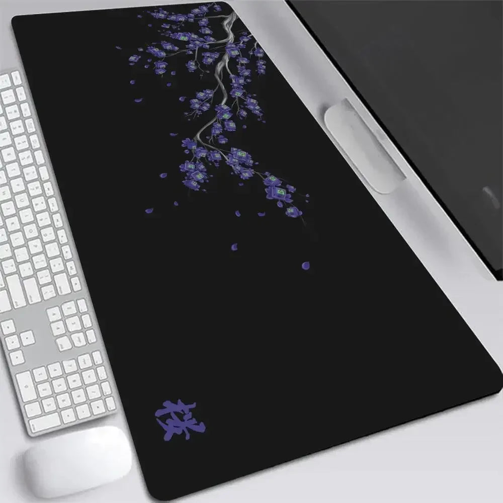Sakura Anime XXL Gaming Desk Mat – Gray Cherry Blossom Keyboard Pad