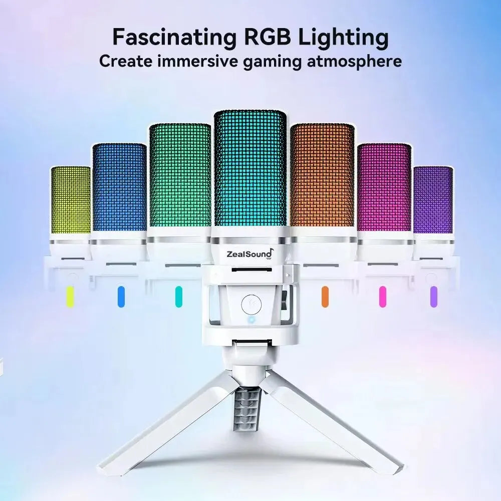 Zealsound RGB White | Professional USB Gaming Mic with Articulated Arm