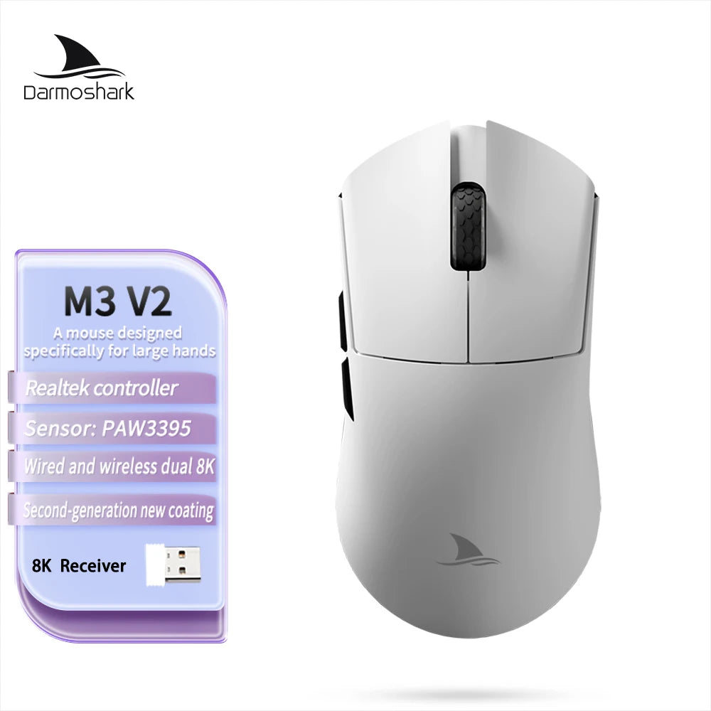 Darmoshark M3 V2 Double 8K: PAW3395 Sensor | 26K DPI Tri-Mode Mouse