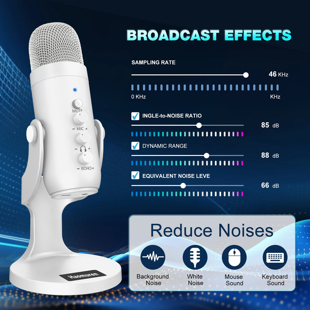 Haomuren White Series – Professional USB Studio Mic for Content Creators