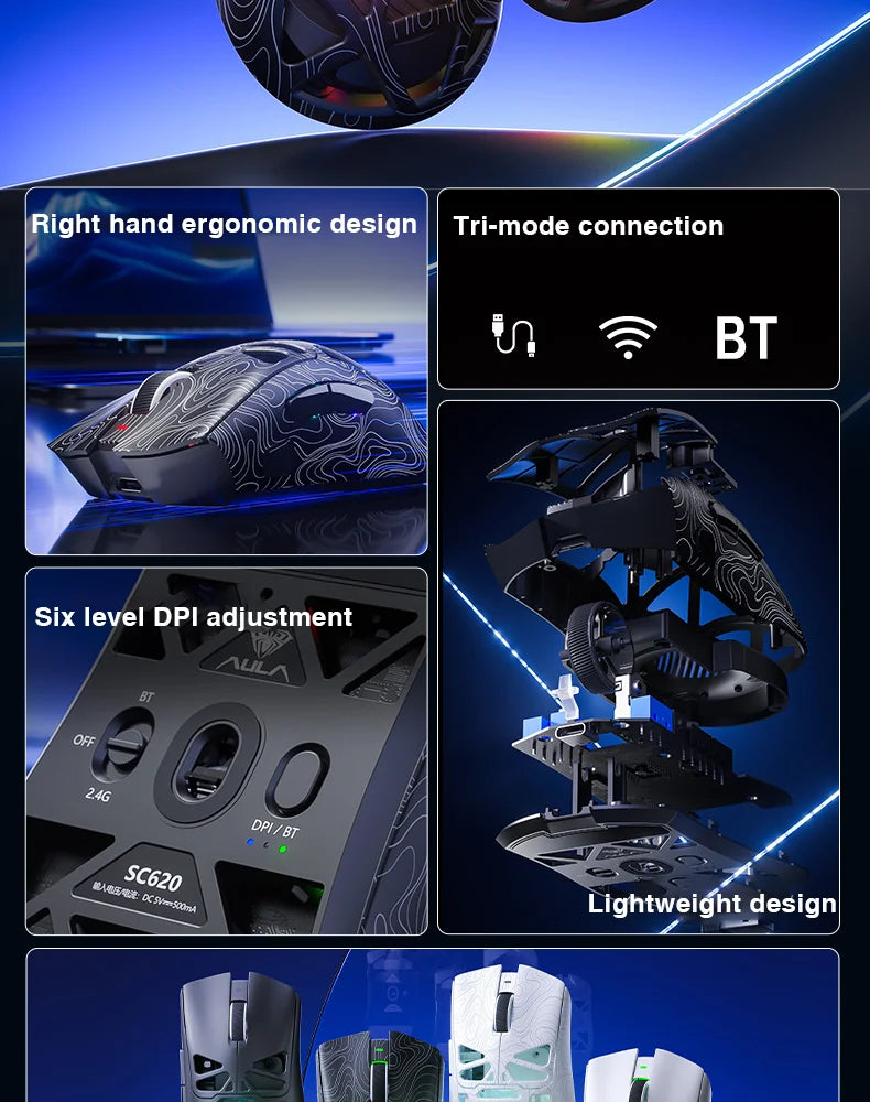 AULA SC620 – Mouse Gamer Wireless | Fire Button & RGB Lighting Effects