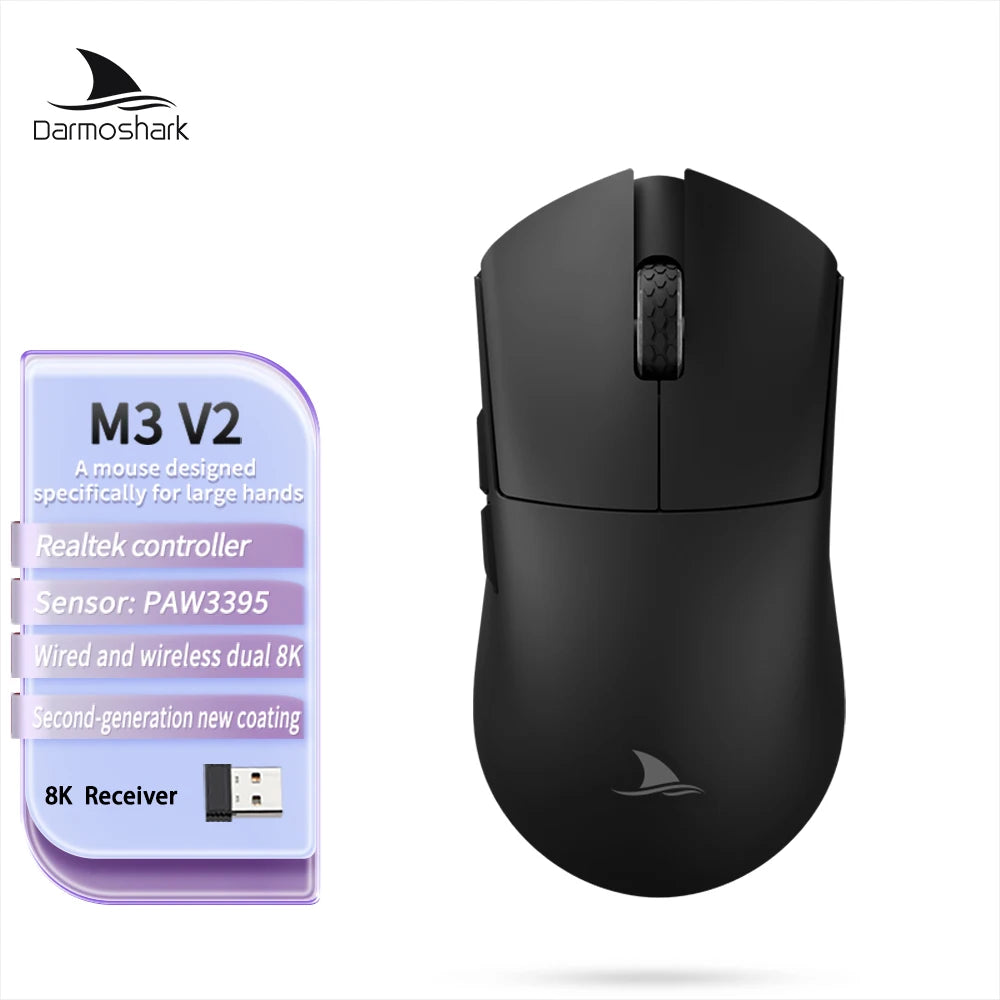 Darmoshark M3 V2 Double 8K: PAW3395 Sensor | 26K DPI Tri-Mode Mouse