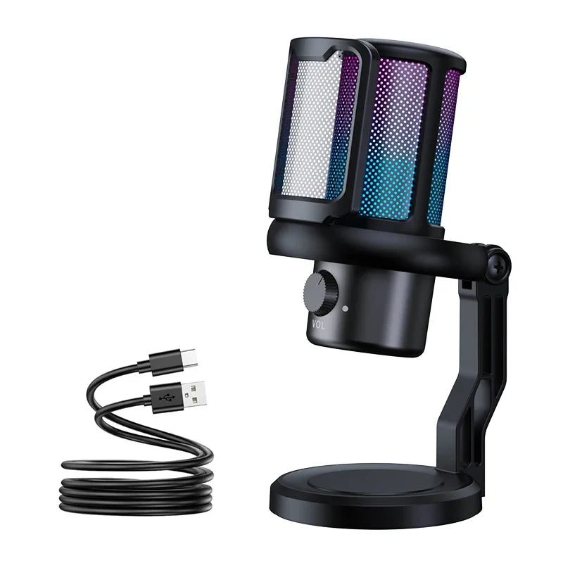 Professional RGB USB Microphone – Noise Reduction & Live Monitoring Series