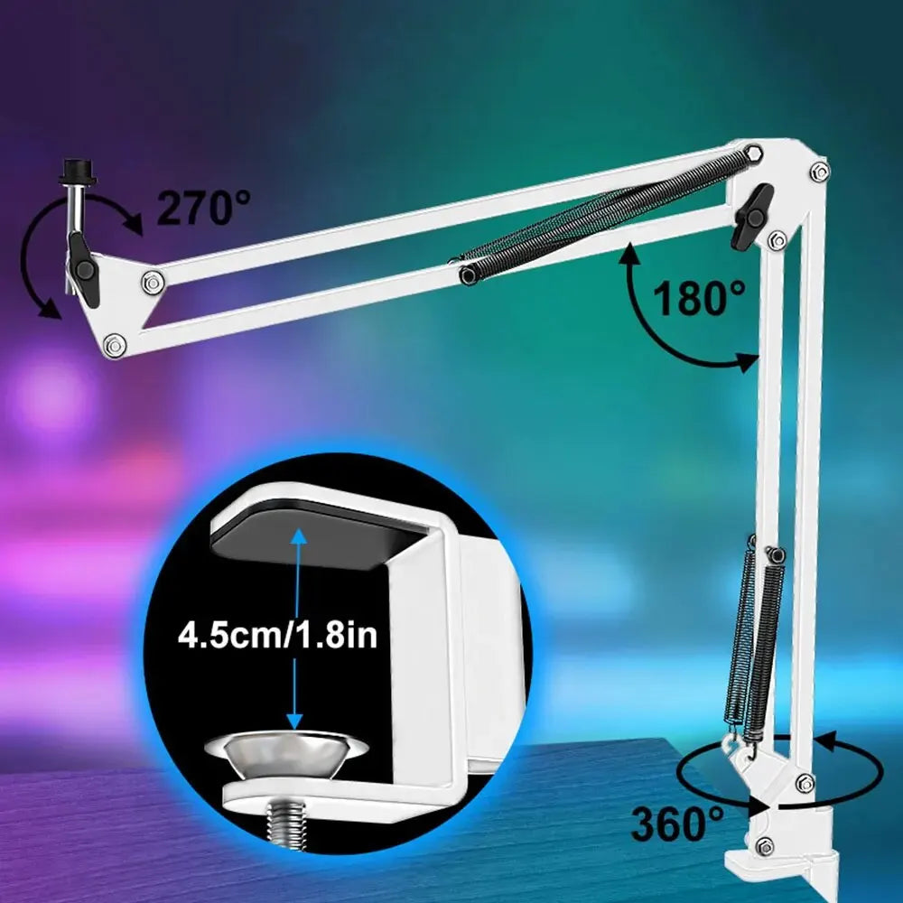 Zealsound RGB White | Professional USB Gaming Mic with Articulated Arm