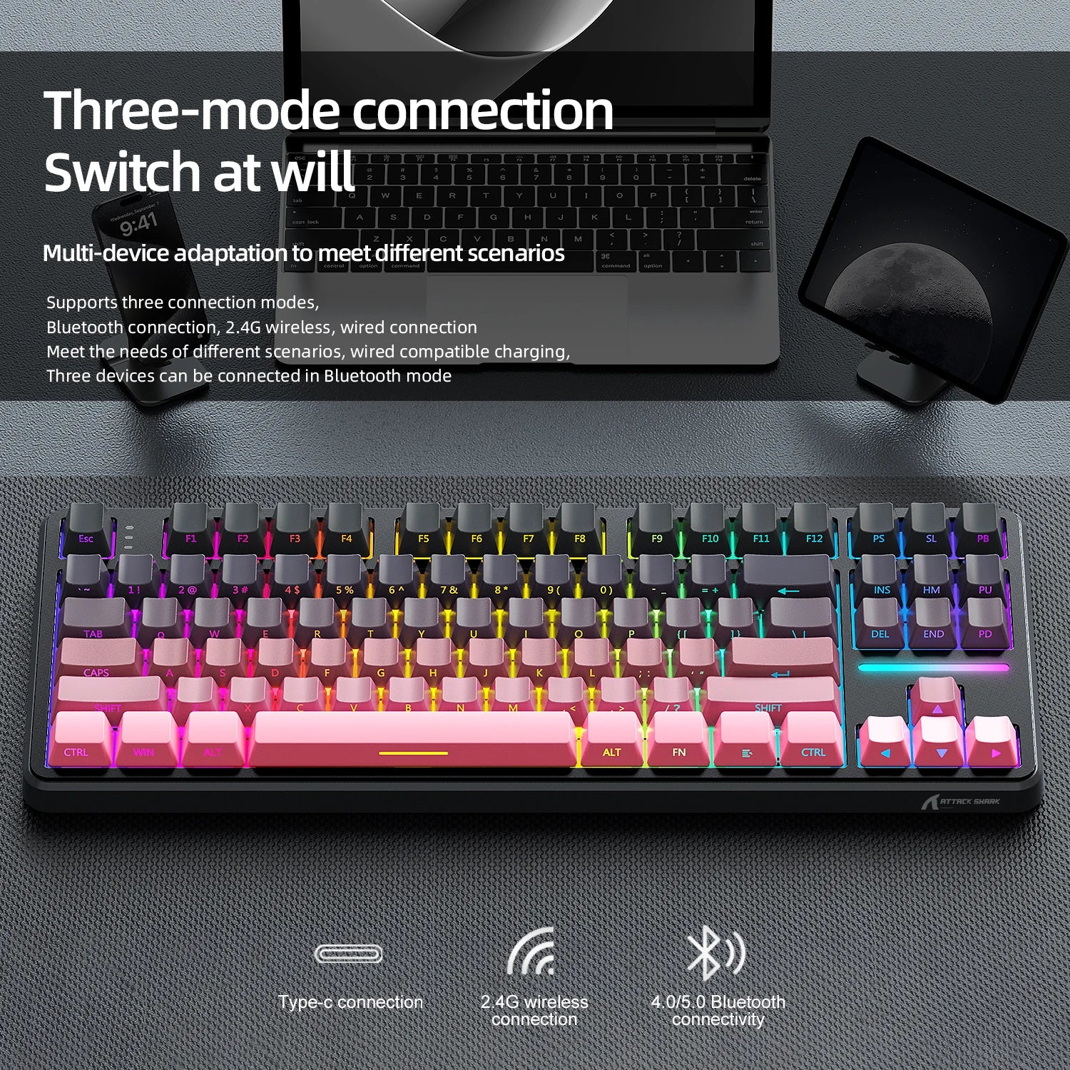 Attack Shark Keyboard X87: Tri-Mode Side-Lit Mechanical