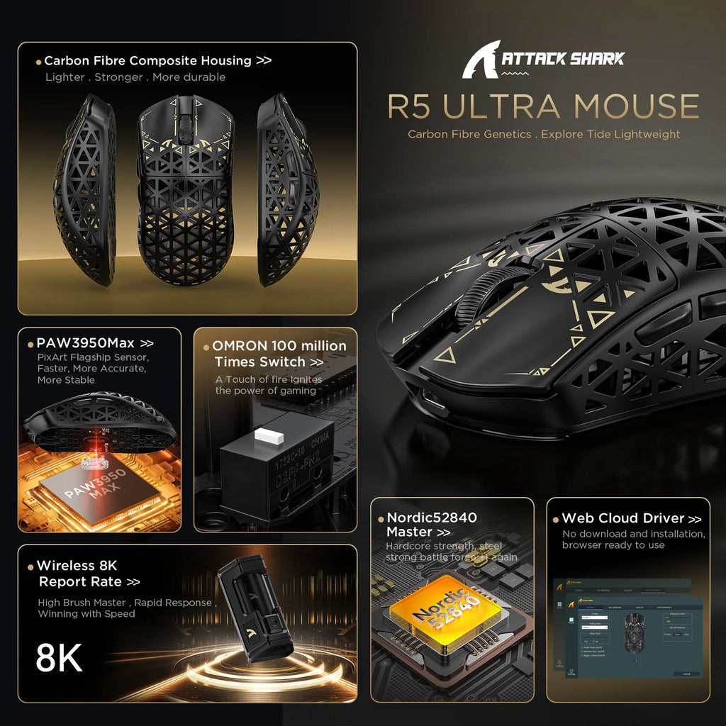Attack Shark R5 Ultra: Carbon Fiber 8K Gaming Mouse