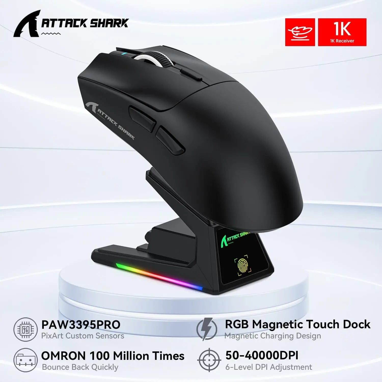 Attack Shark X1: 53g Superlight Mouse with Touchpad RGB Dock