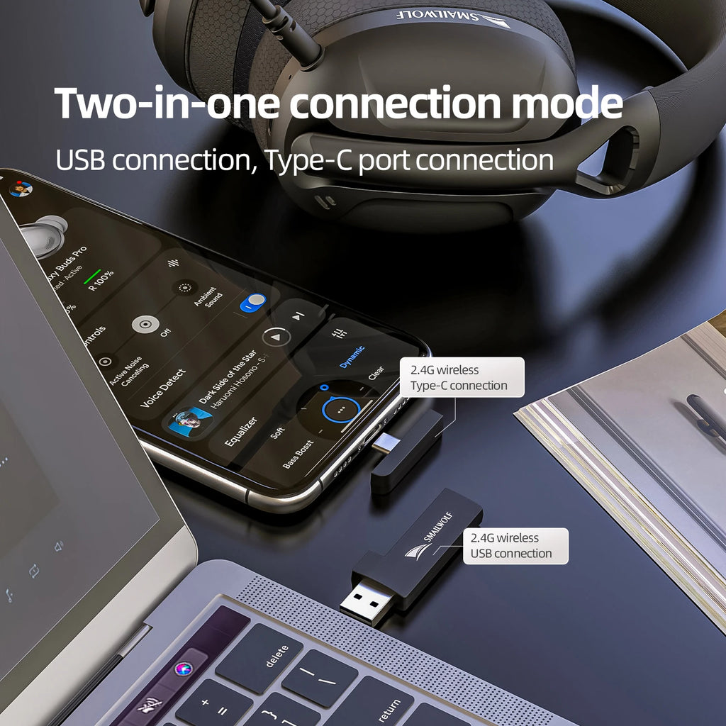 SMAILWOLF L80/ G900 PRO – High-Performance Tri-Mode Wireless Headset for PC & Laptop