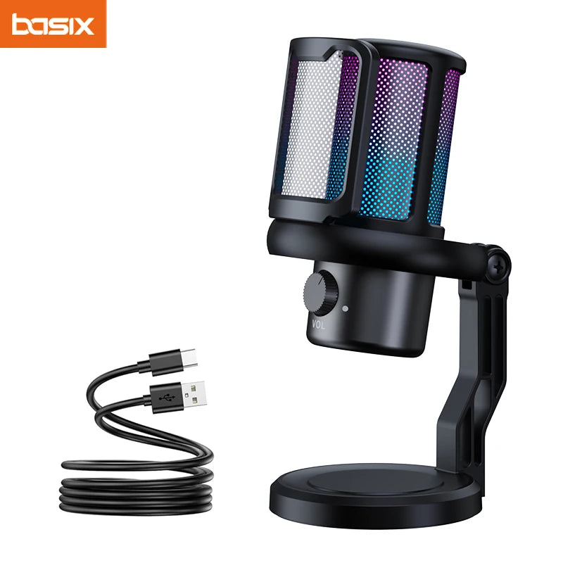 Professional RGB USB Microphone – Noise Reduction & Live Monitoring Series