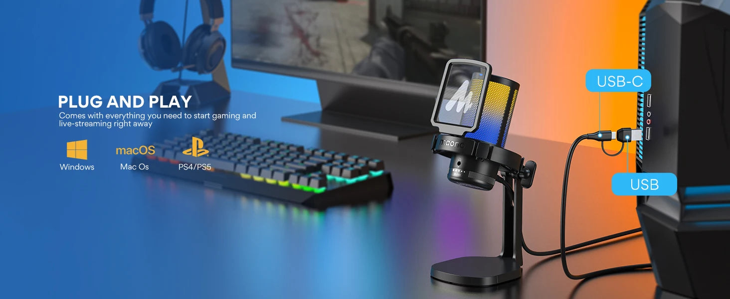 Maono DGM20 Series – Intelligent USB Gaming Mic with Noise Cancellation