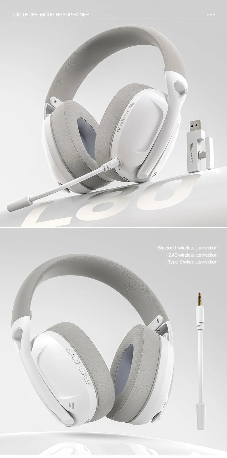 SMAILWOLF L80/ G900 PRO – High-Performance Tri-Mode Wireless Headset for PC & Laptop