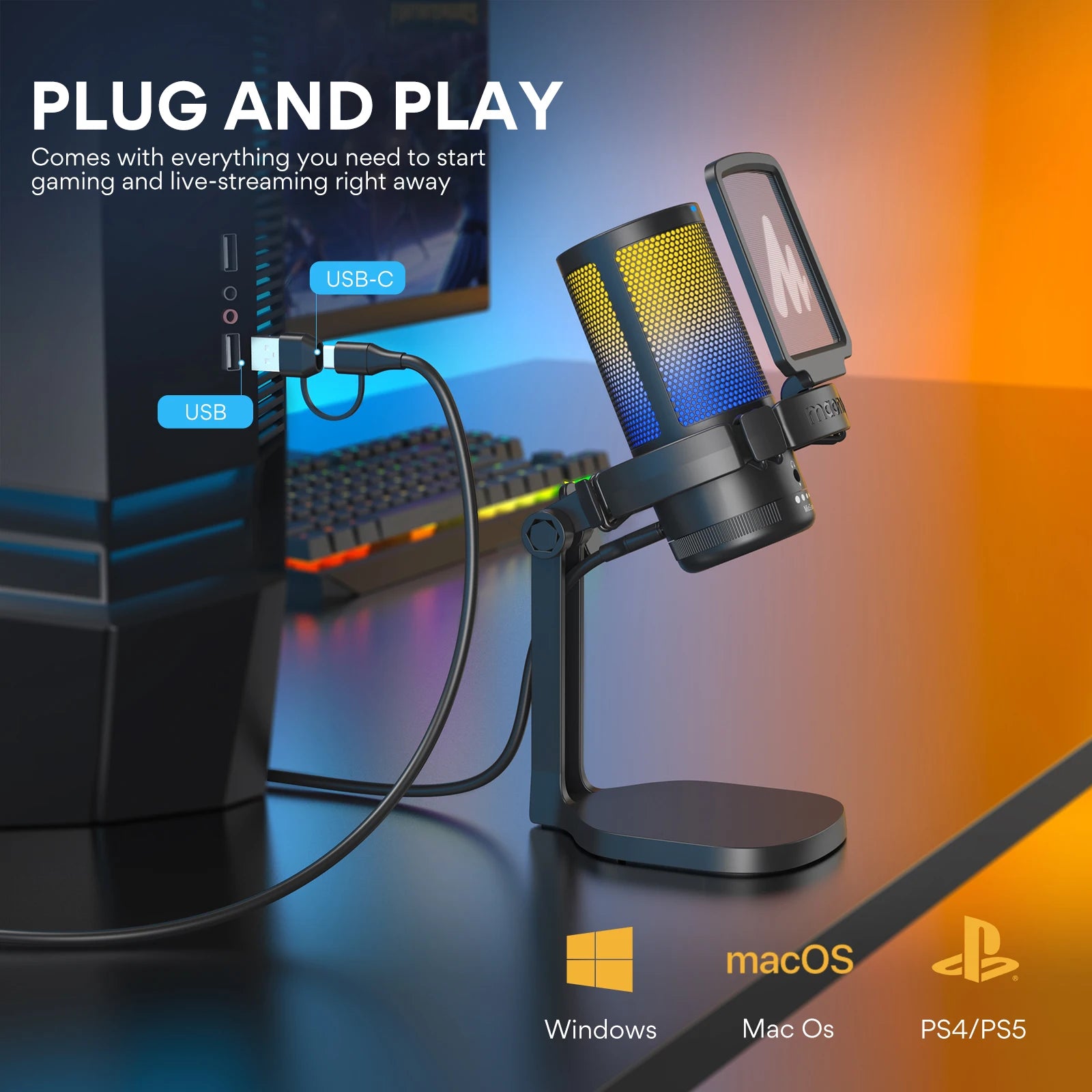 Maono DGM20 Series – Intelligent USB Gaming Mic with Noise Cancellation