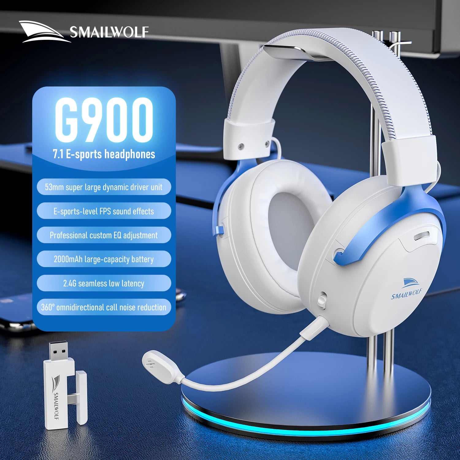 SMAILWOLF L80/ G900 PRO – High-Performance Tri-Mode Wireless Headset for PC & Laptop