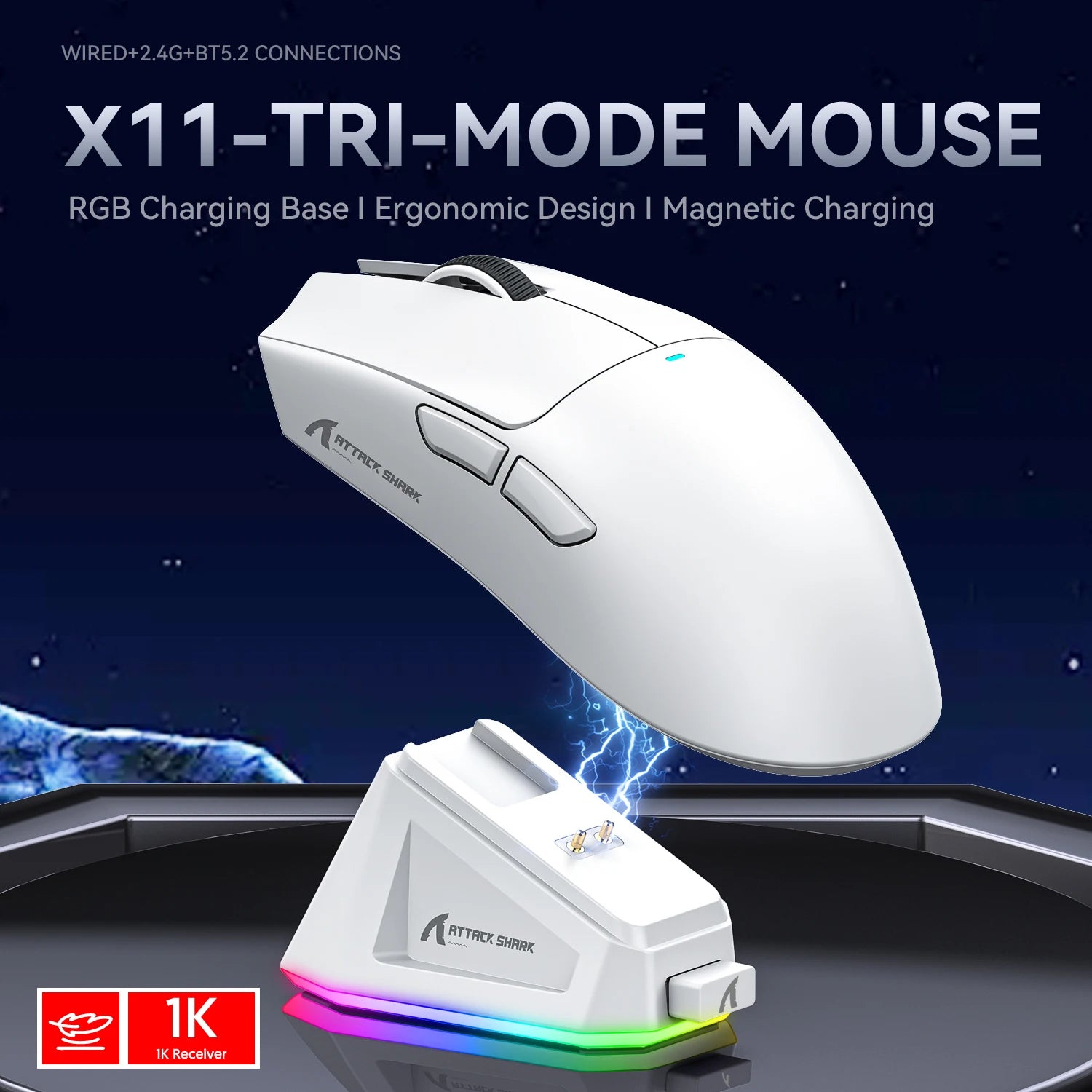 Attack Shark X11 – Wireless Gaming Mouse Series | 1K Hz & RGB Docking