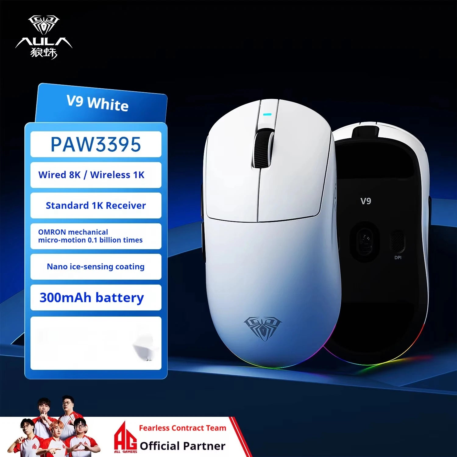 AULA V9+ Tri-Mode Wireless Mouse – Pro E-sports Performance Series
