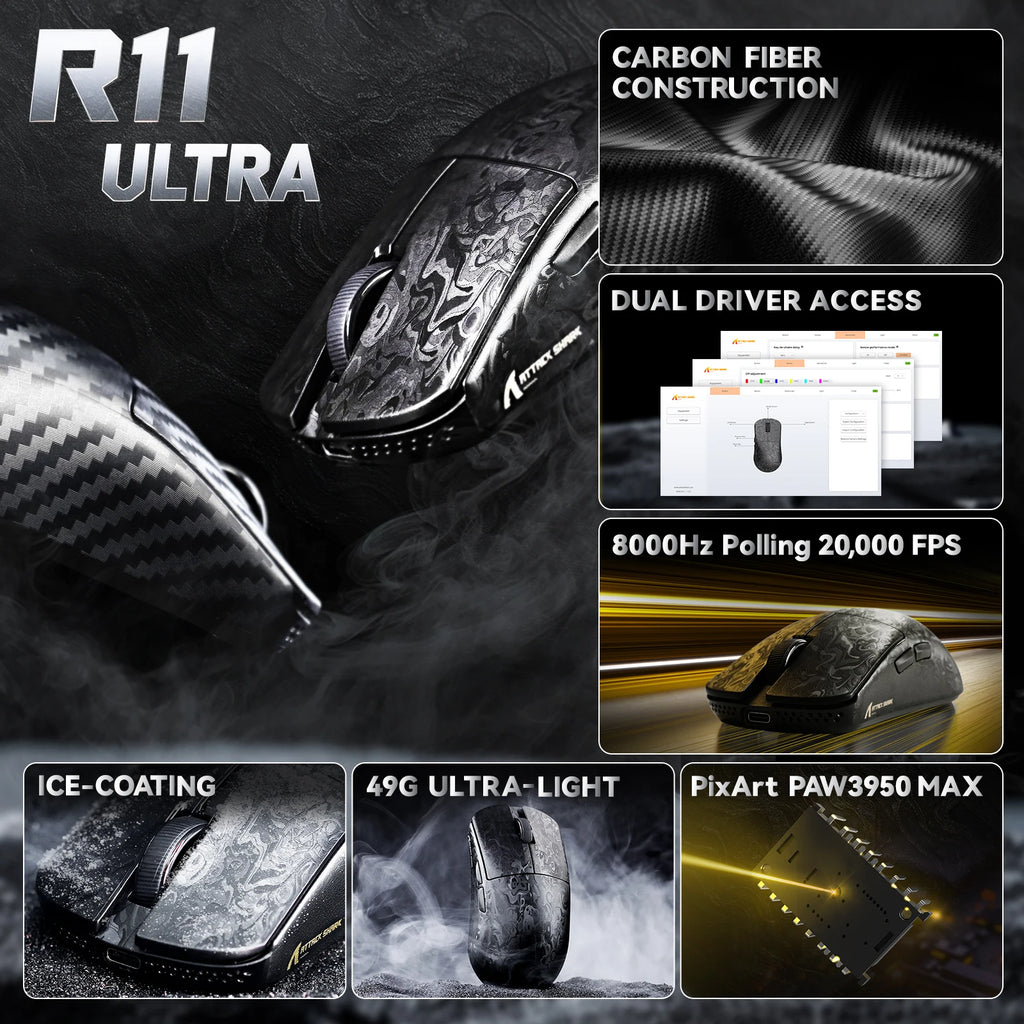 Attack Shark R11 Ultra: Carbon Fiber 8K Gaming Mouse