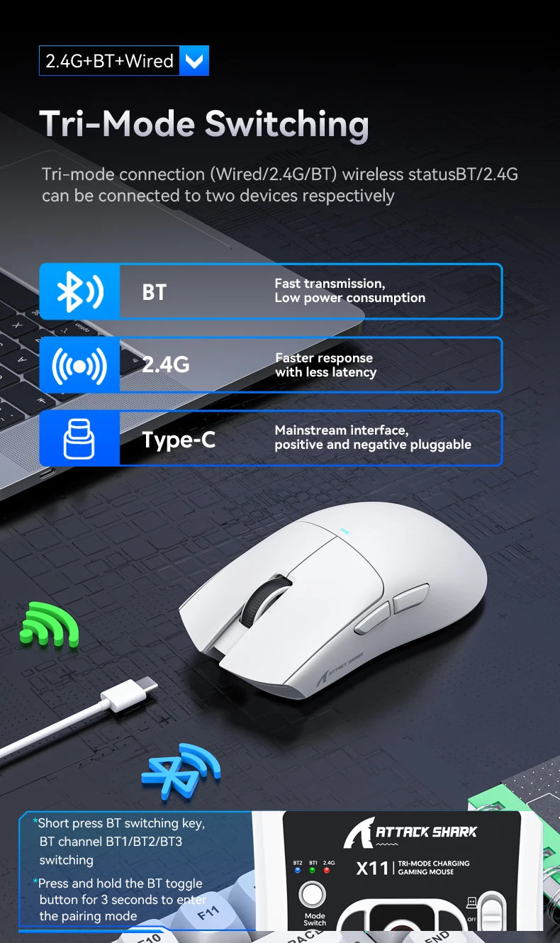 Attack Shark X11 – Wireless Gaming Mouse Series | 1K Hz & RGB Docking