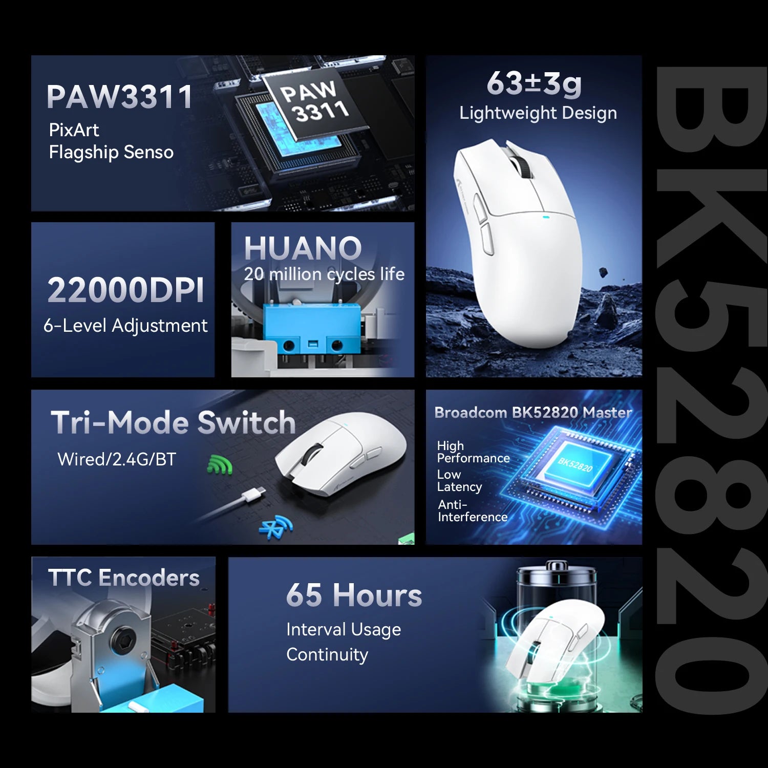 ATTACK SHARK X11SE Ultra-Light: 63g Wireless Gaming Mouse (22K DPI)