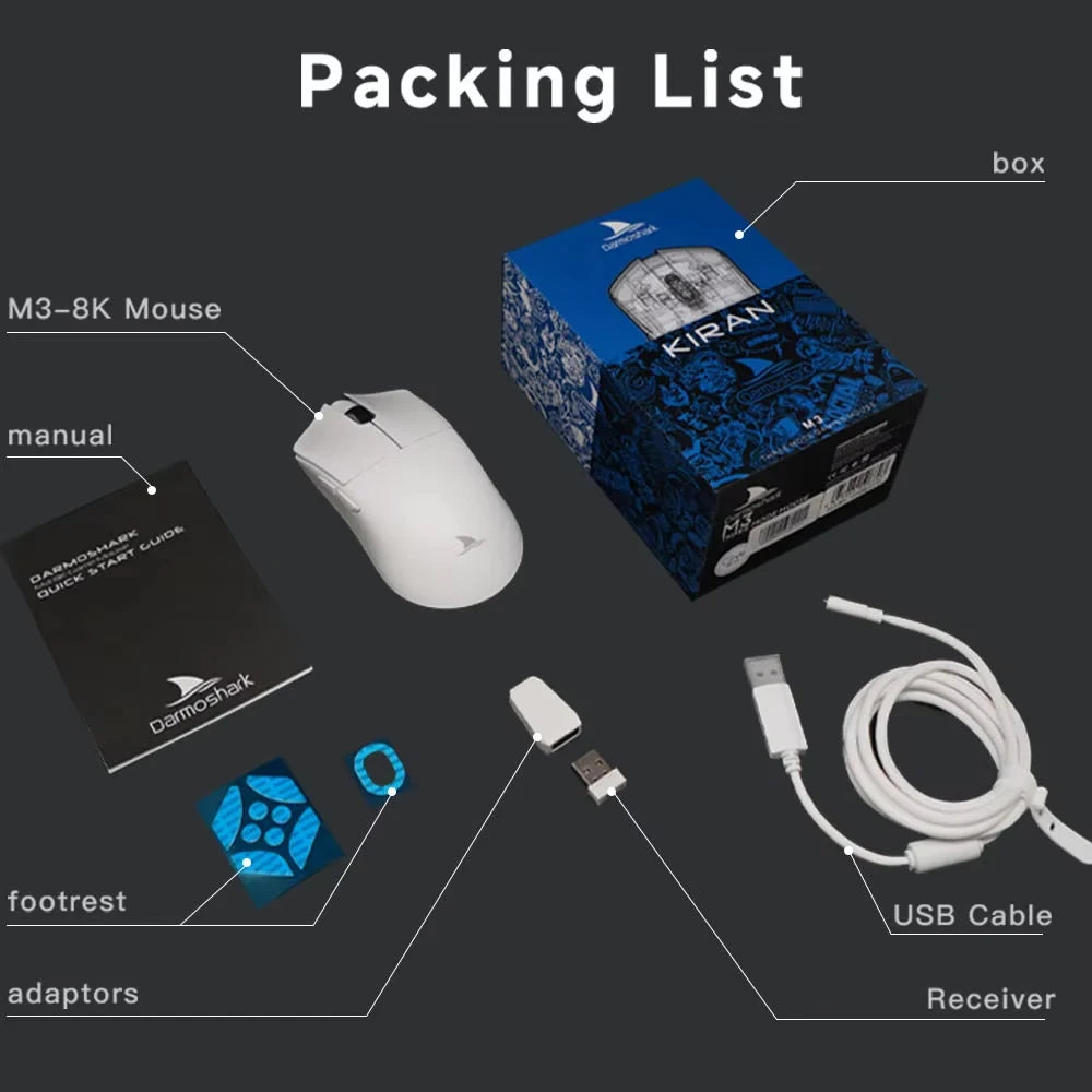 Darmoshark M3 V2 Double 8K: PAW3395 Sensor | 26K DPI Tri-Mode Mouse