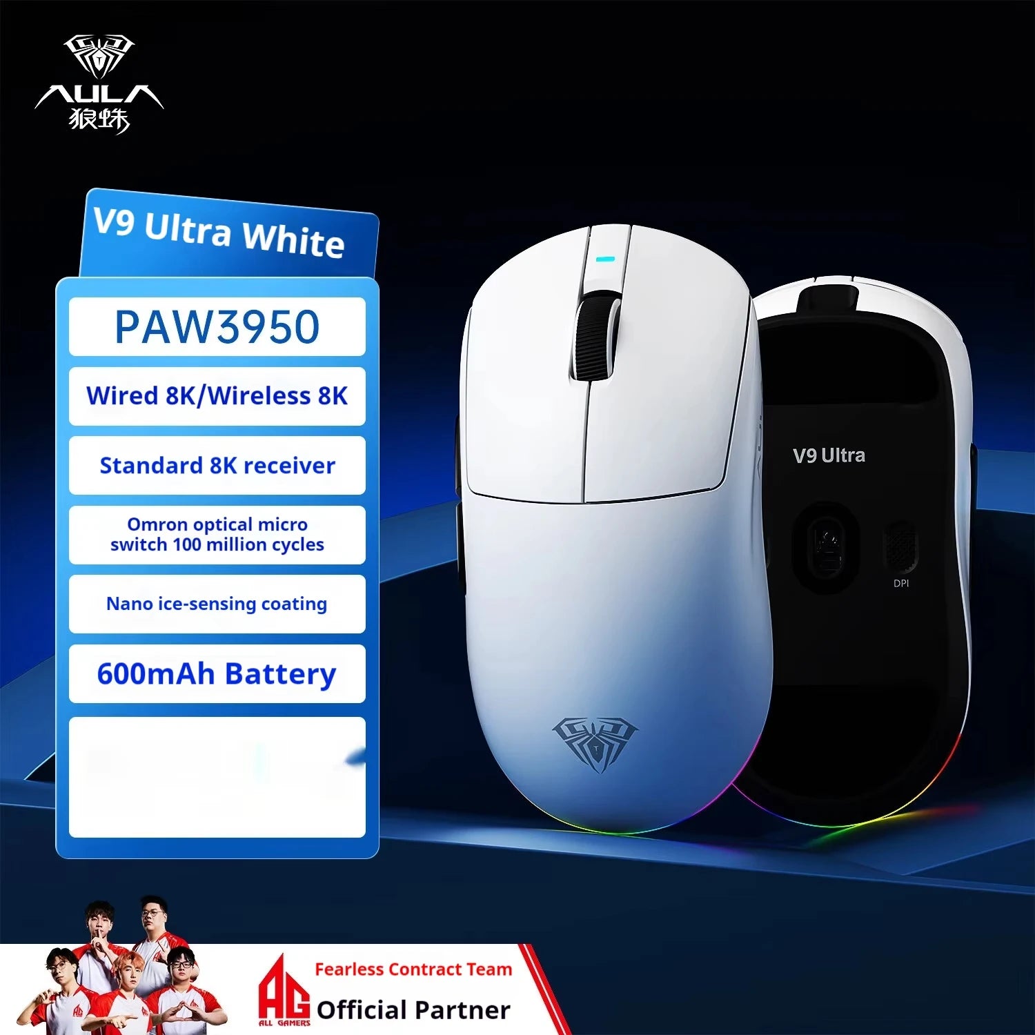 AULA V9+ Tri-Mode Wireless Mouse – Pro E-sports Performance Series