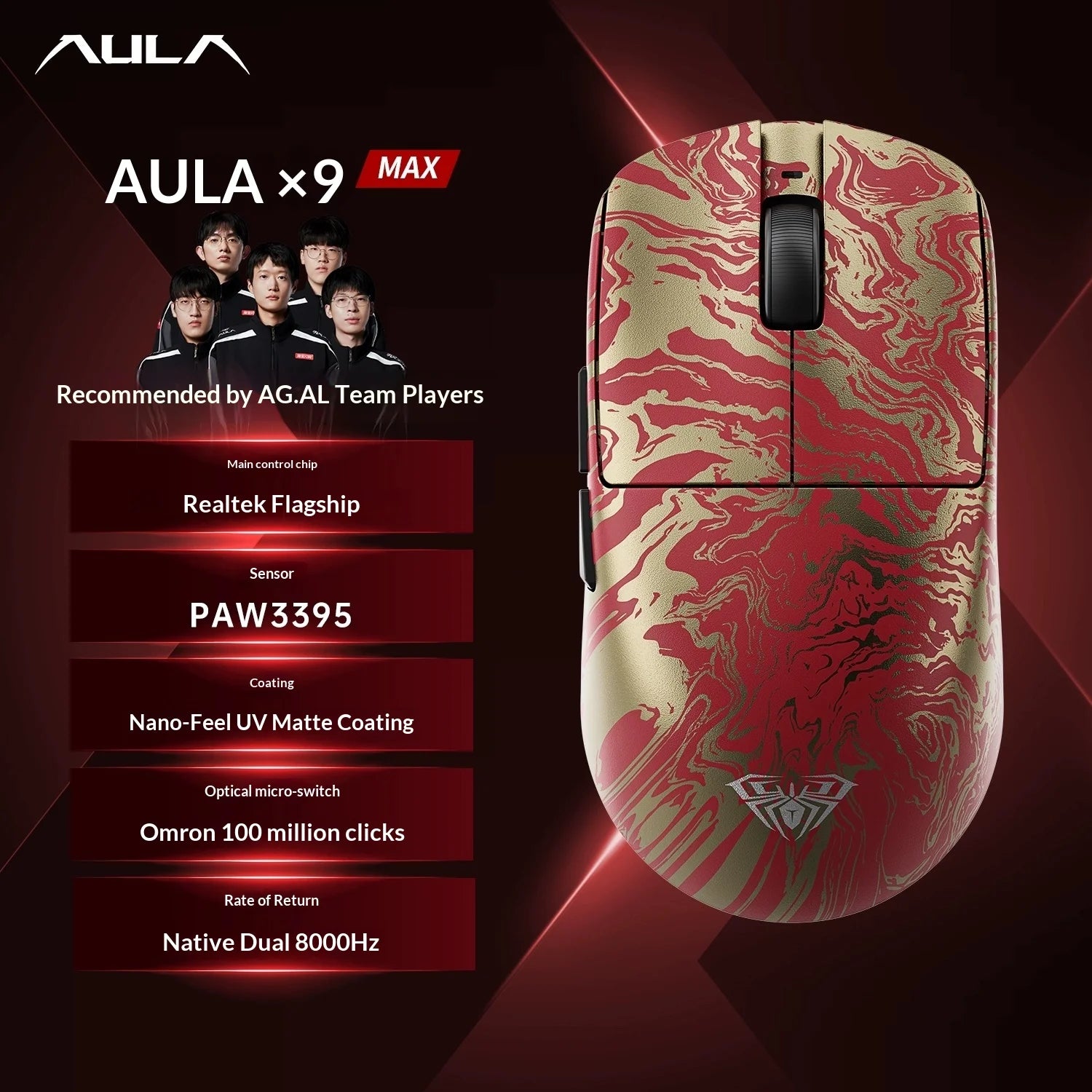 AULA X9 Max Ultra | PAW3950 Sensor & Dual 8KHz Wireless Gaming Mouse