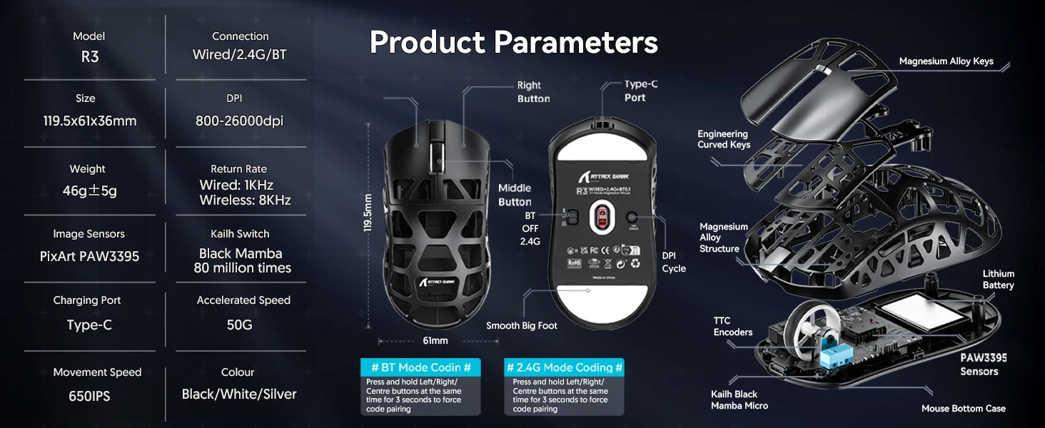 Attack Shark R3: Magnesium Series 8K Hz Wireless Mouse