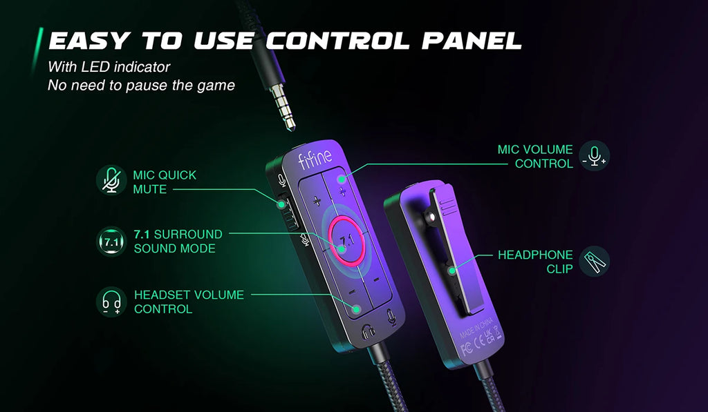 FIFINE H9 Professional Series | 7.1 Audio Headset with External Control Box