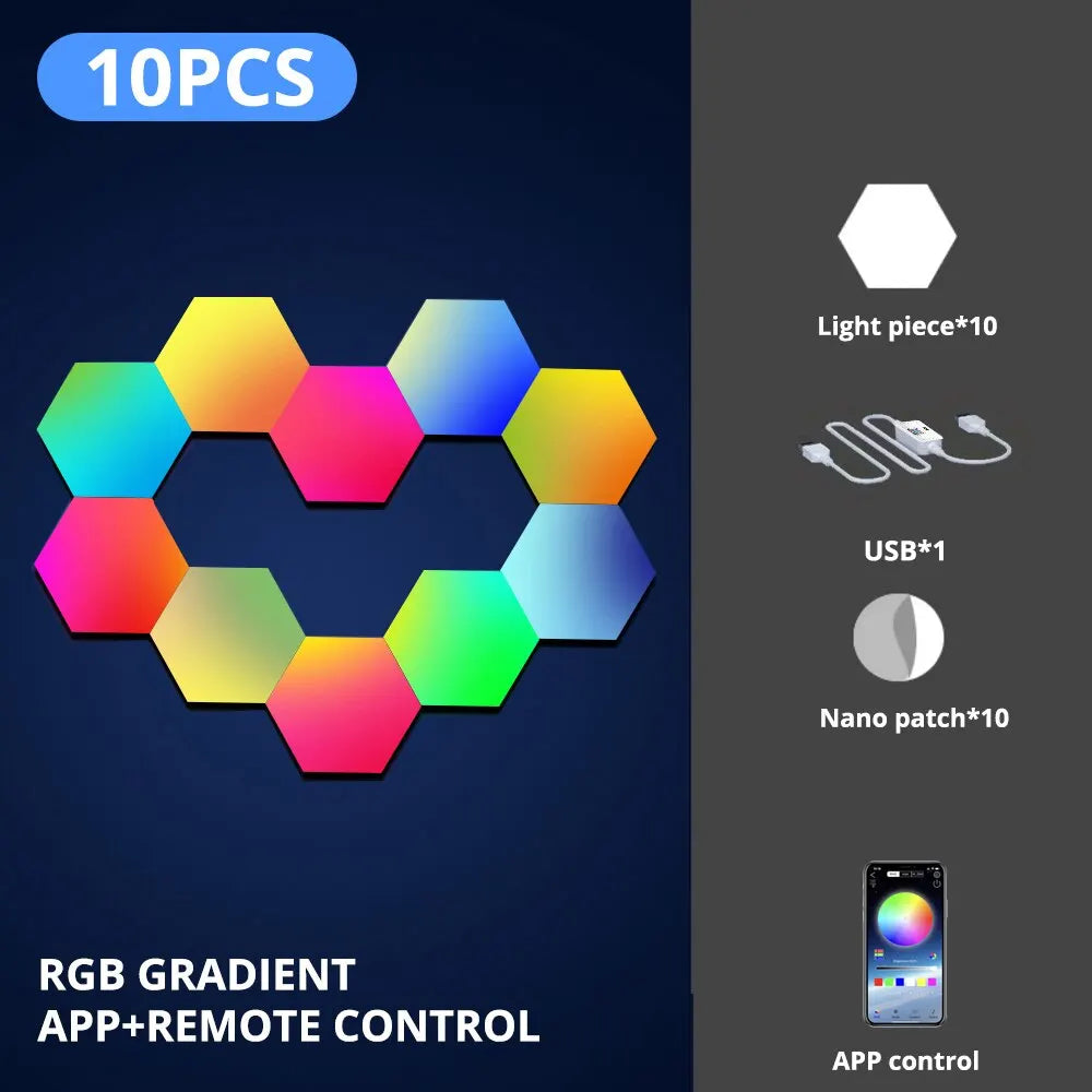 RGB Smart Hexagon Lamps: Music Rhythm Sync & App-Controlled Ambient Light
