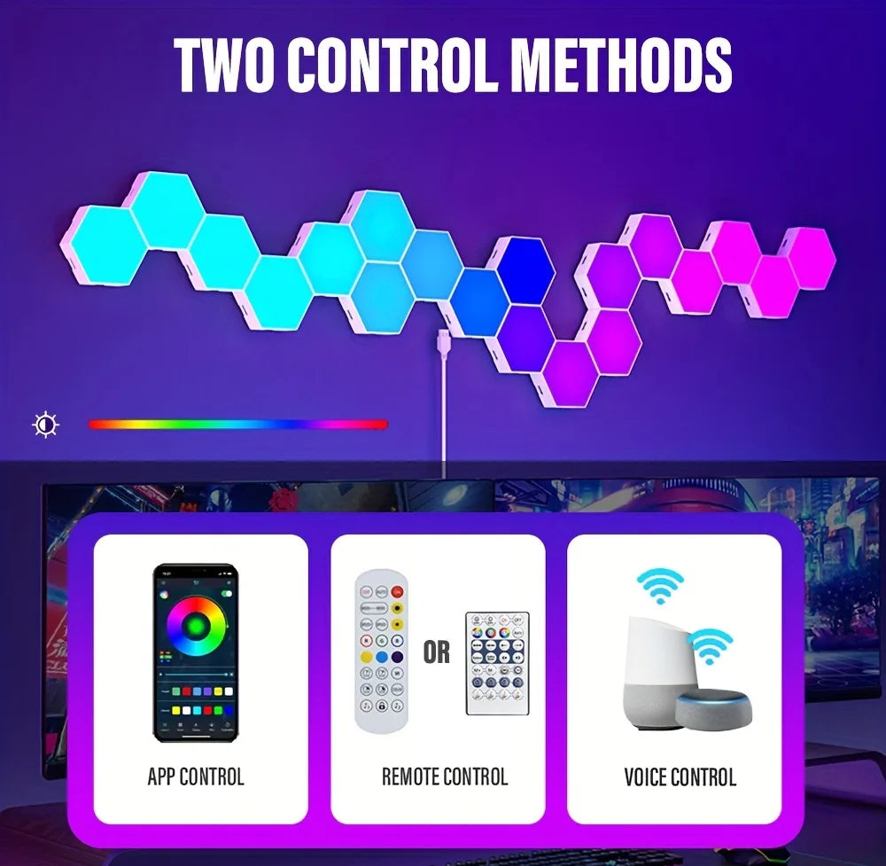 RGB Smart Hexagon Lamps: Music Rhythm Sync & App-Controlled Ambient Light