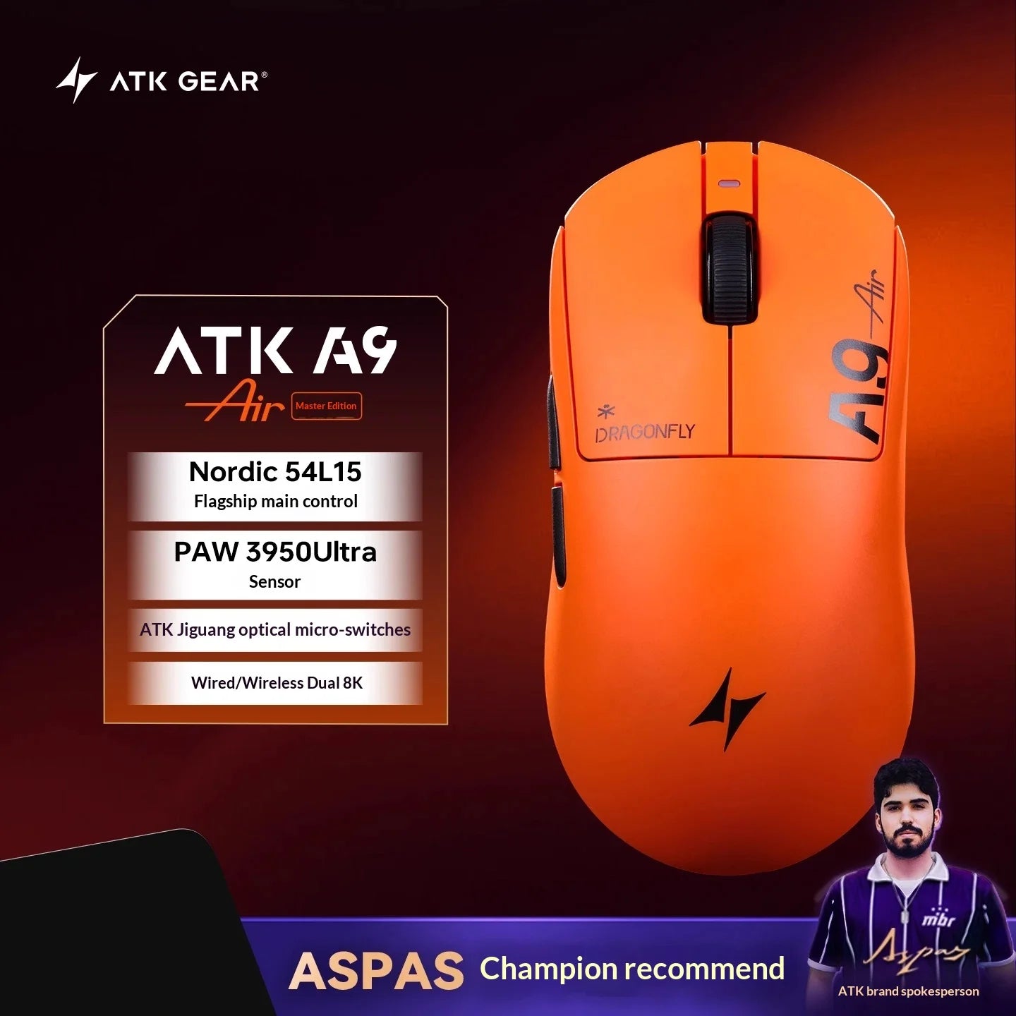 ATK Dragonfly A9 Ultimate: PAW3950 Ultra 8K Wireless Mouse