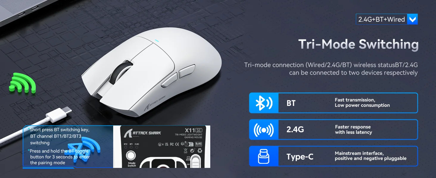 ATTACK SHARK X11SE Ultra-Light: 63g Wireless Gaming Mouse (22K DPI)