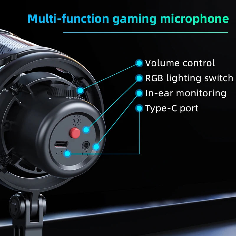 Professional RGB USB Microphone – Noise Reduction & Live Monitoring Series
