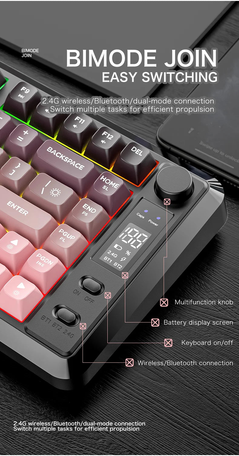 FREEWOLF M75 Compact 75% Mechanical Keyboard | RGB Backlit & OLED Control